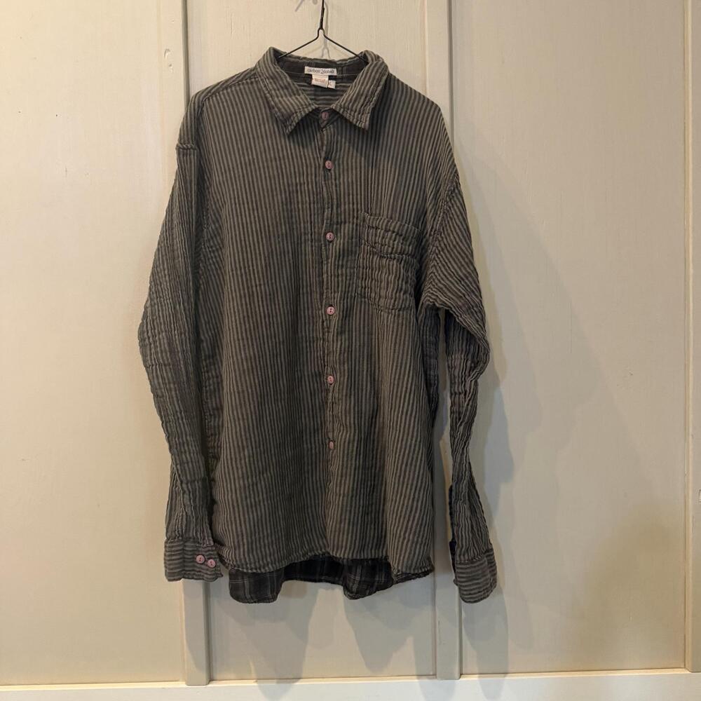 Carbon2cobalt Button Up Shirt Mens XL Gray Striped Long Sleeve Pocket Cotton